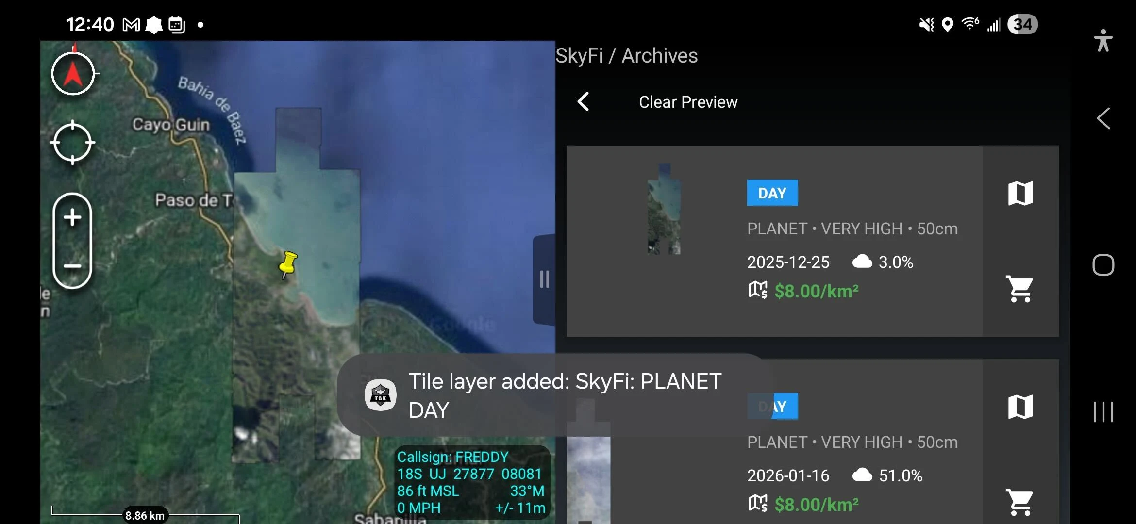 SkyFi ATAK Plugin screenshot